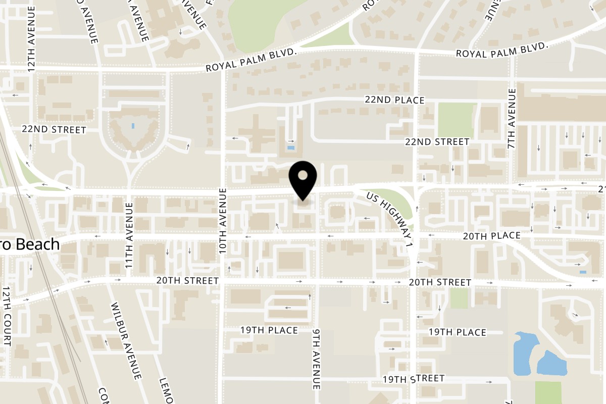 Map showing the location of El Rey Mexican Restaurant on 901 21st St in Vero Beach